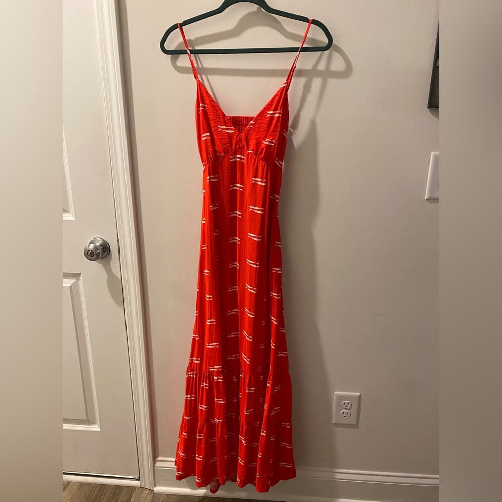 a new day Red Spaghetti-Strap Maxi Dress with White Accent Pattern